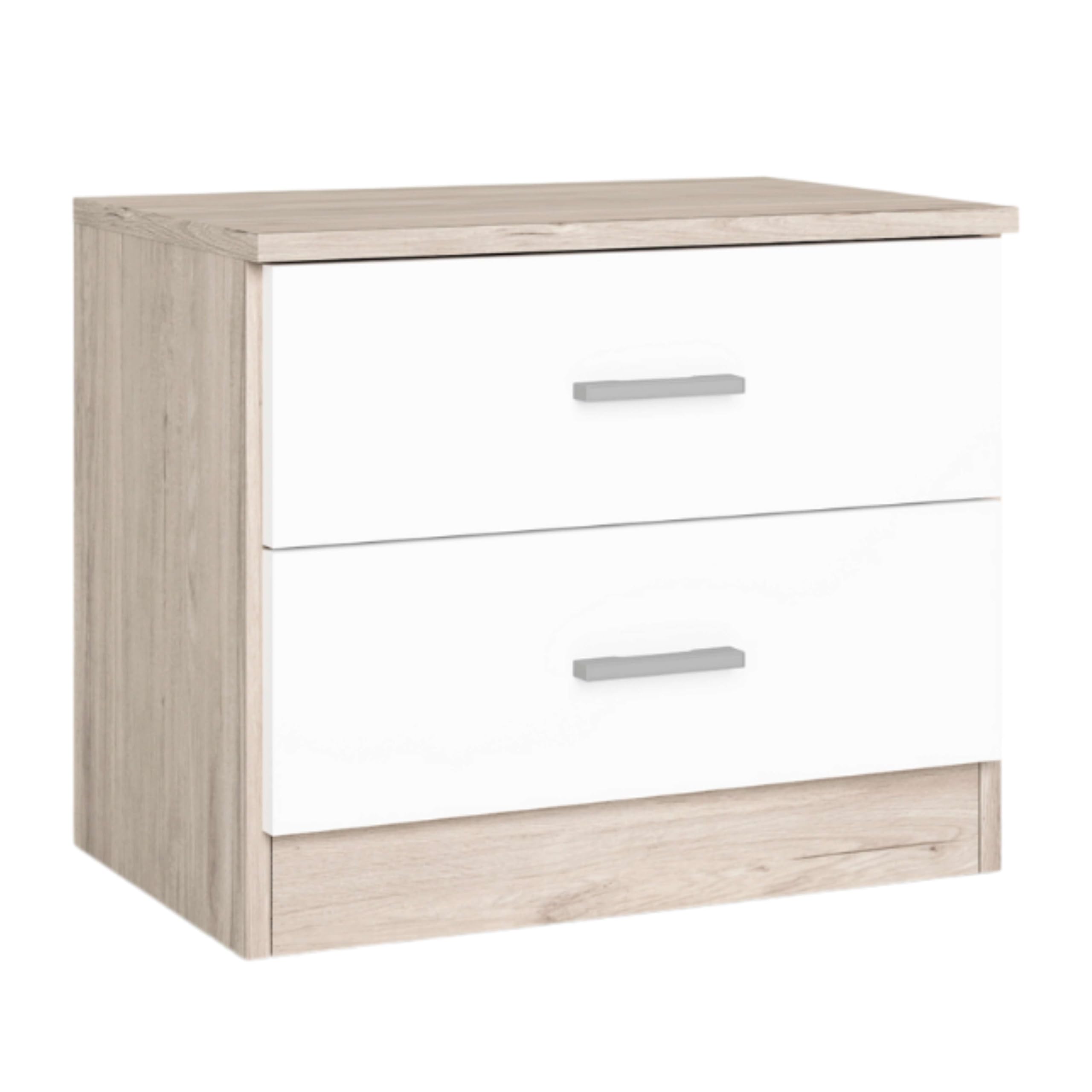 Miroytengo Pack Muebles Dormitorio con cabecero, cómoda y mesita Noche 2 cajones en Blanco Mate y Sahara