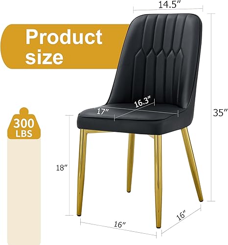 Vista 4 de Modernos juegos de sillas de comedor y mesa y sillas con cojines gruesos, patas de metal negro con detalles dorados, juego de 8 piezas