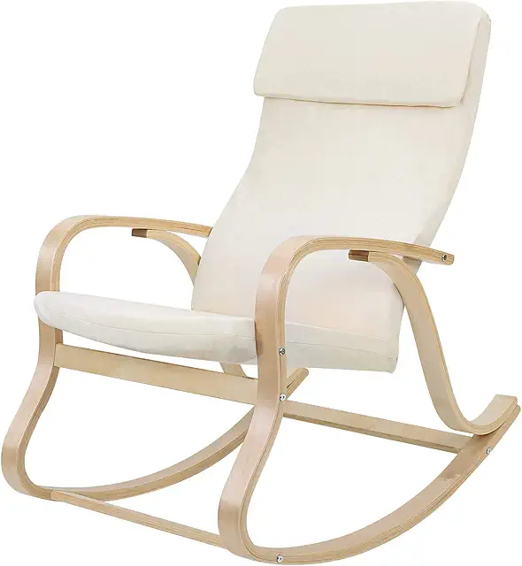 Chaise d'allaitement basculante en bois de bouleau avec oreiller, 120 kg, beige