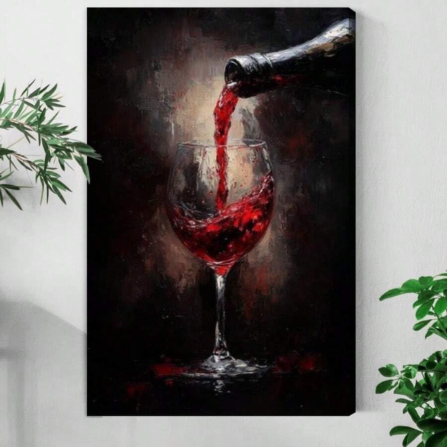 Peinture sur toile verre de vin rouge pour une déco élégante de cuisine et salle à manger 50x75cm