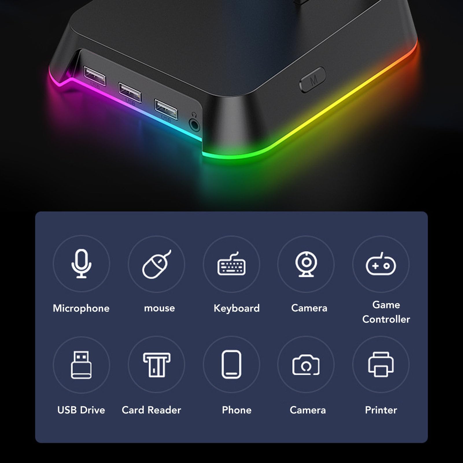 Cryfokt Stable Headset Holder Stand with RGB Light (WHITE) | Materiale ABS, connettività USB, design moderno, migliora la configurazione , si adatta a vari di cuffie