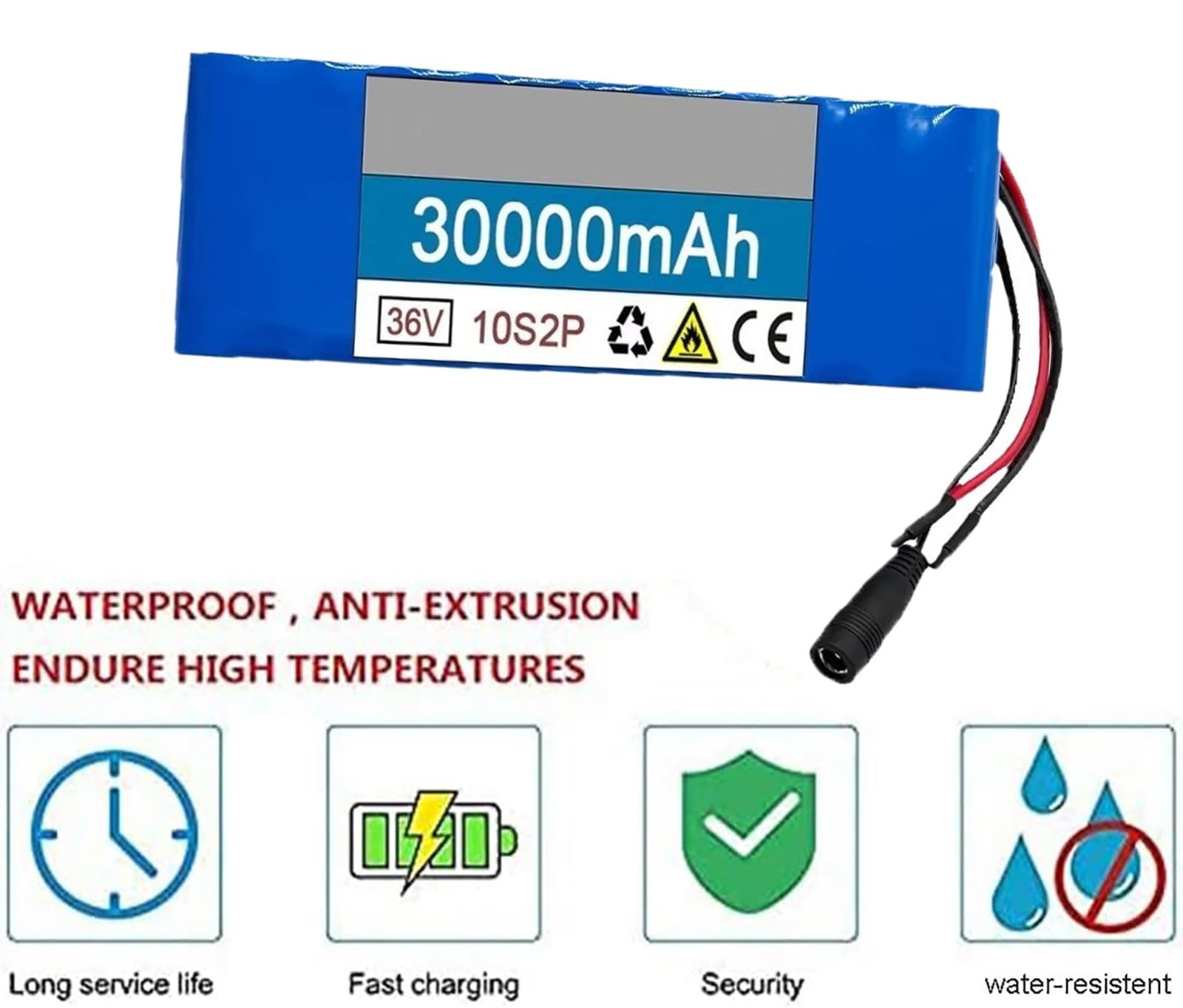 Akumulator elektryczny 36 V 30 Ah, akumulator litowy 36 V do hulajnogi elektrycznej, wymienny i wodoodporny akumulator PVC, z ładowarką (36 V 30 AH, XT60+DC