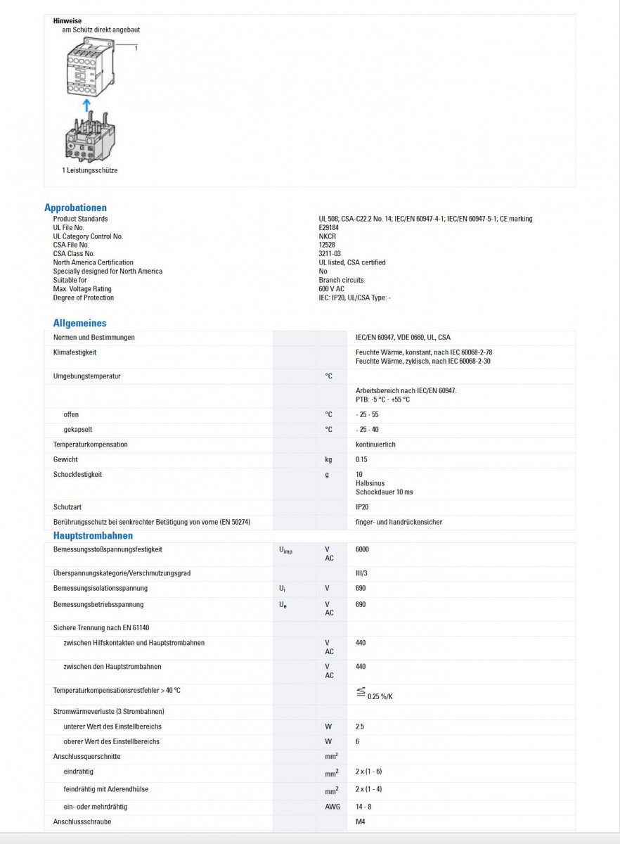 EATON ZB12-2,4 Rele Termico, Montaje Directo, 1.6-2.4A, 1N/O+1N/C