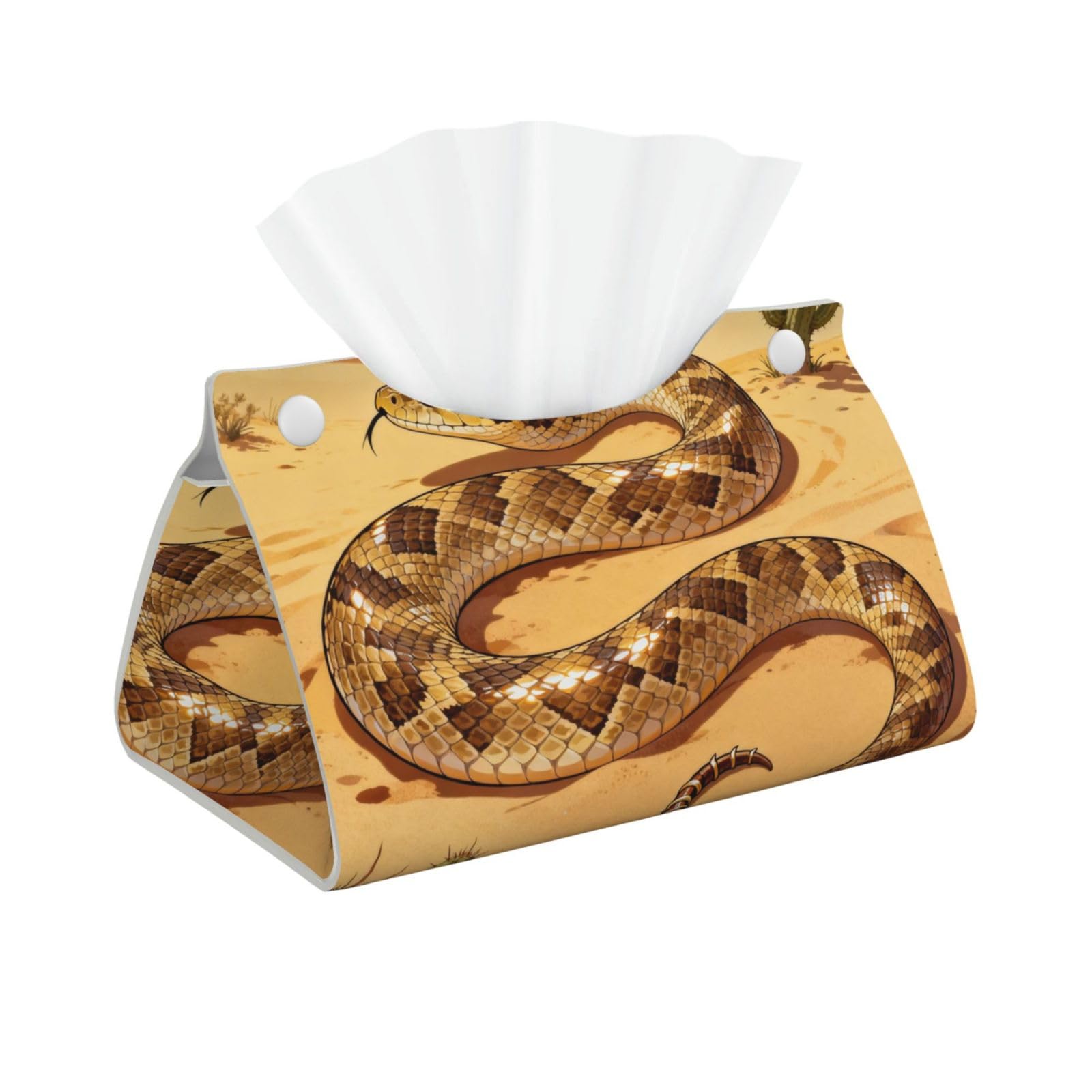Rattlesnake Coil Long Leather Tissue Box Cover-Waterproof PU Leather Tissue Holder for Bathroom, Decorative Rectangular Tissue Case