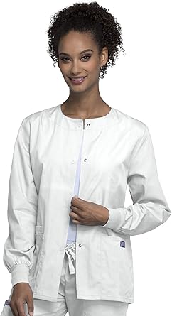 Cherokee scrubs jacket for women, Snap Front Warm-Up Jacket with 3 Pockets and Easy Care - 4350