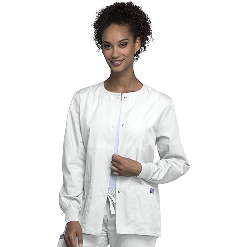 Cherokee scrubs jacket for women, Snap Front Warm-Up Jacket with 3 Pockets and Easy Care - 4350