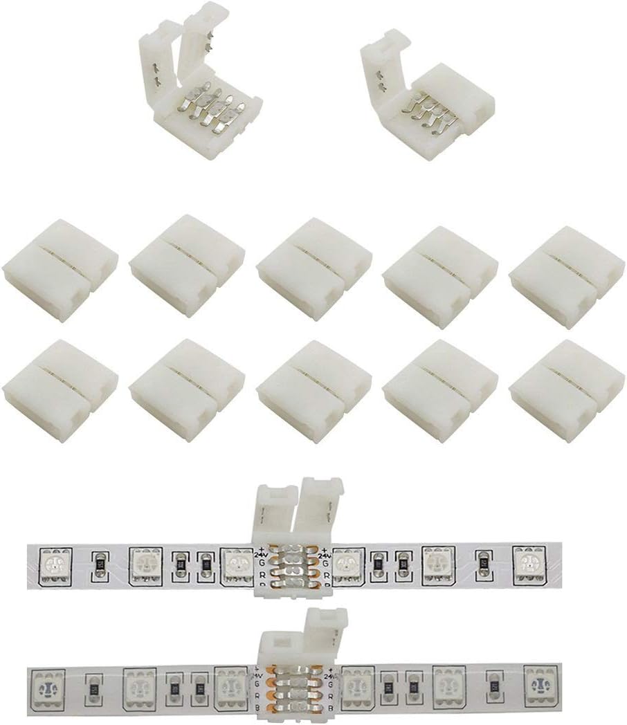 12 Pcs 4 Pin RGB LED Light Strip Connector 10mm Strip to Strip Solderless Connector for SMD 5050 Multicolor LED Strip