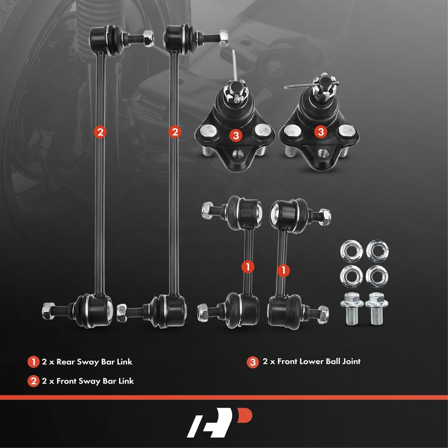 A-Premium Set of 6, Front & Rear Sway Bar Link, Front Lower Ball Joint, Compatible with Toyota RAV4 2001 2002 2003 2004 2005