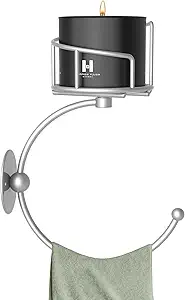 Modern Hand Towel Holder with Candle Holder for Wall, Metal Towel Hook for Bathroom Wall, Rustic Towel Ring, Sturdy Wall Mounted Hanger for Bathroom, Kitchen, Entryway (Silver)