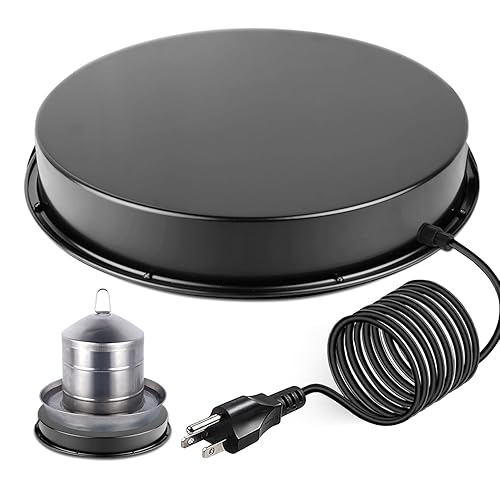 Calentador de agua de pollo de 15 pulgadas, base grande de agua para aves de corral calentada de 125 vatios para 5 galones, con termostato y cable