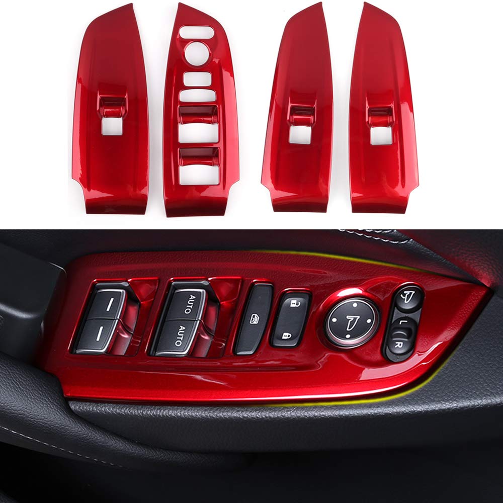 BOYUER 4PCS Window Switch Decoration Decal Frame Cover Panel Trim Door Handle Armrest Trim For Honda Accord 2018 2019 2020(RED)
