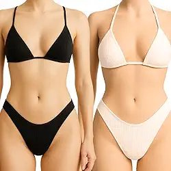 Kit 2 Biquini Cortininha Asa Delta Sem Bojo De Amarrar Tecido Canelado