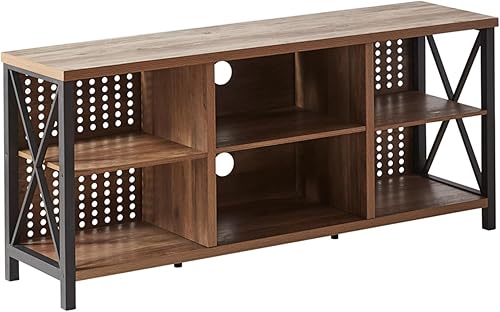 Miniatura 33 de LVB Centro de entretenimiento rústico para TV de 65 pulgadas, soporte de TV industrial de madera y metal con estante de almacenamiento, mesa consola