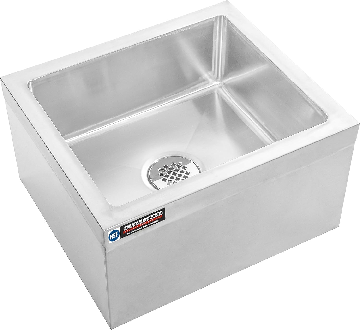 DuraSteel 19" x 22" Commercial Mop Sink - NSF 304 Stainless Steel Mop Basin Floor Sink - Utility Room Service Basin with Leak Proof Flat Drain - Large