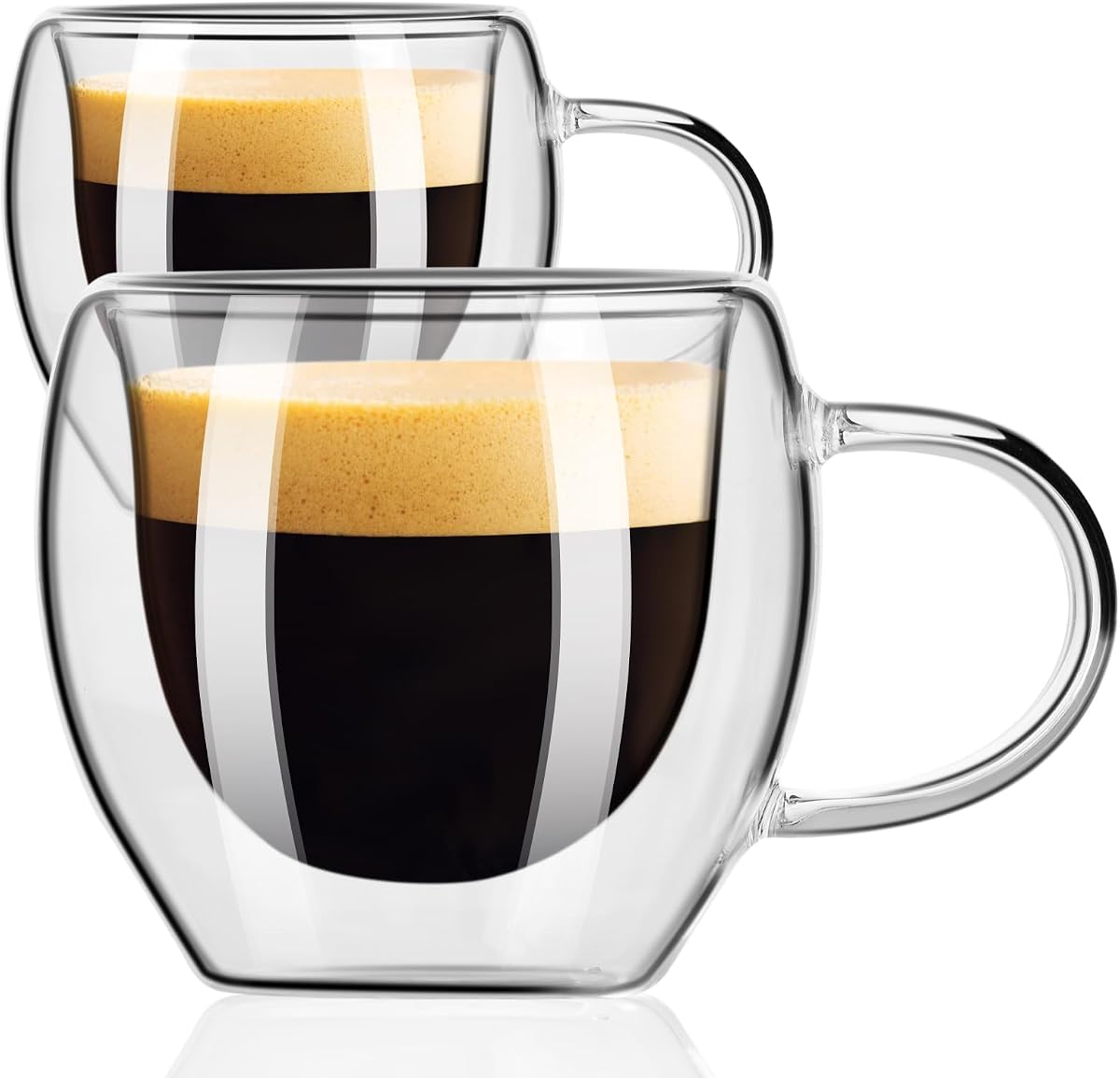 PARACITY Double Wall Glass Espresso Cups, 2.7 oz Expresso Shots, Set of 2 | Transparent borosilicate cups with handles are great espresso accessories for espresso, cappuccino, latte and cold drinks.