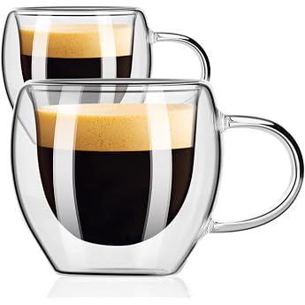 PARACITY Espresso Cups Double-Walled 80 ml with Handle Set of 2