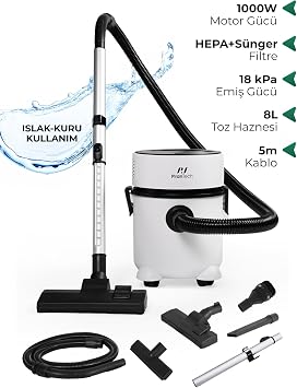 PiranTech ES-07 Panda Islak & Kuru Elektrikli Süpürge | 1000W Güçlü Motor | HEPA Filtreli | Toz Torbasız