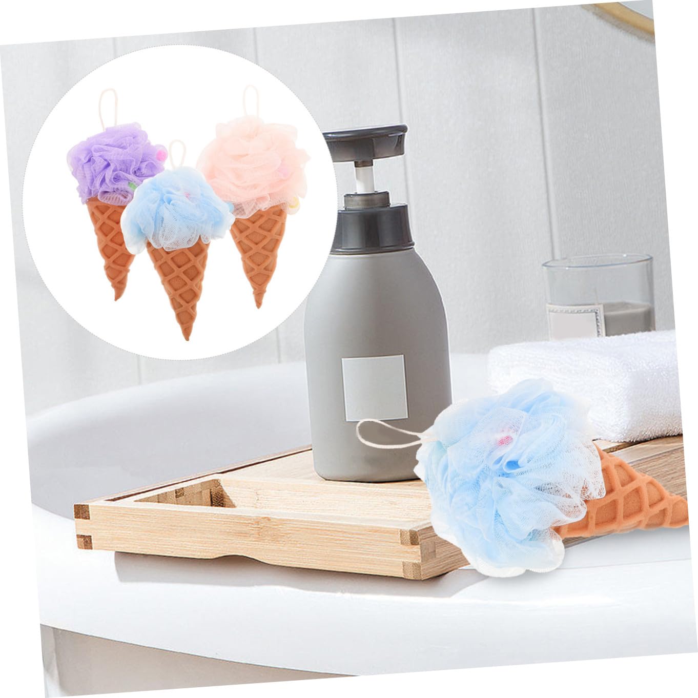 Housoutil 6 Piezas bola de baño de helado mano depurador del cuerpo del puf de la esponja bañera limpieza corporal herramienta de baño Malla almohadón esponja de maquillaje lavado de cuerpo