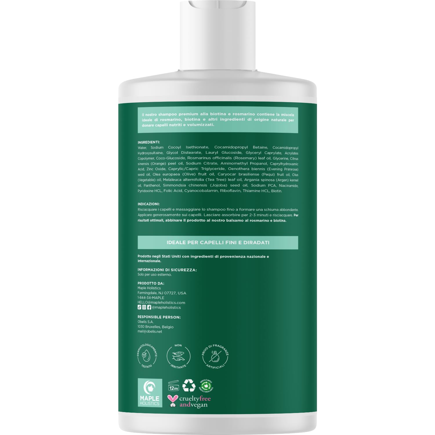 Maple Holistics Biotina Shampoo Al Rosmarino Per La Crescita Dei Capelli - Vegano Senza Solfati Shampoo Biotina Di Rosmarino Per Dimagramento Dei Capelli E Caduta Dei Capelli Con Olio Essenc