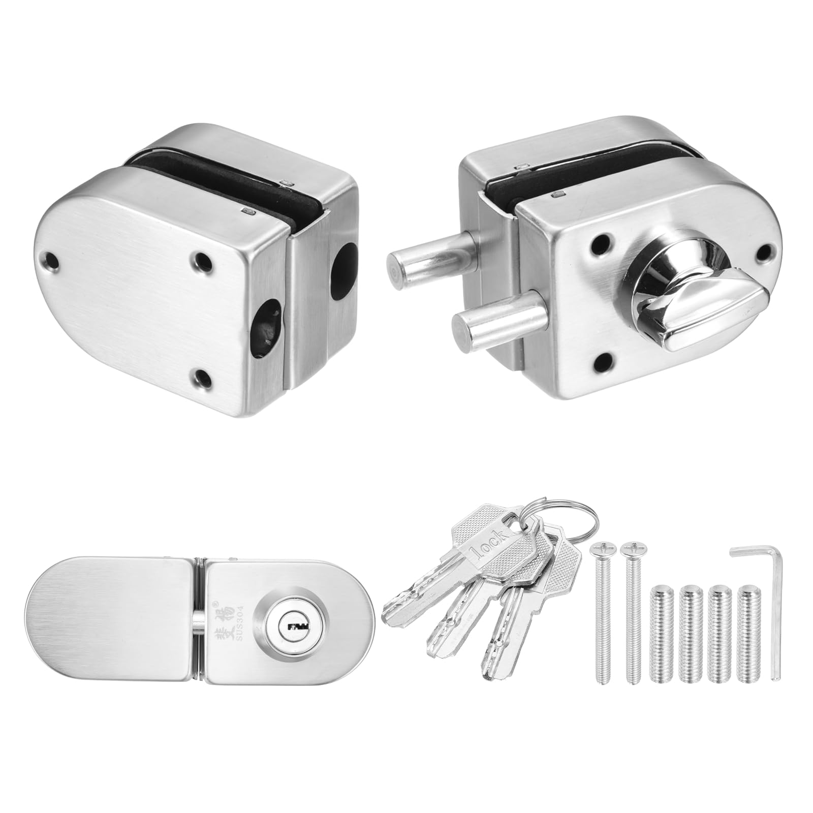 Verrou pour porte en verre double battant 10-12mm PATIKIL en acier inoxydable avec 3 clés