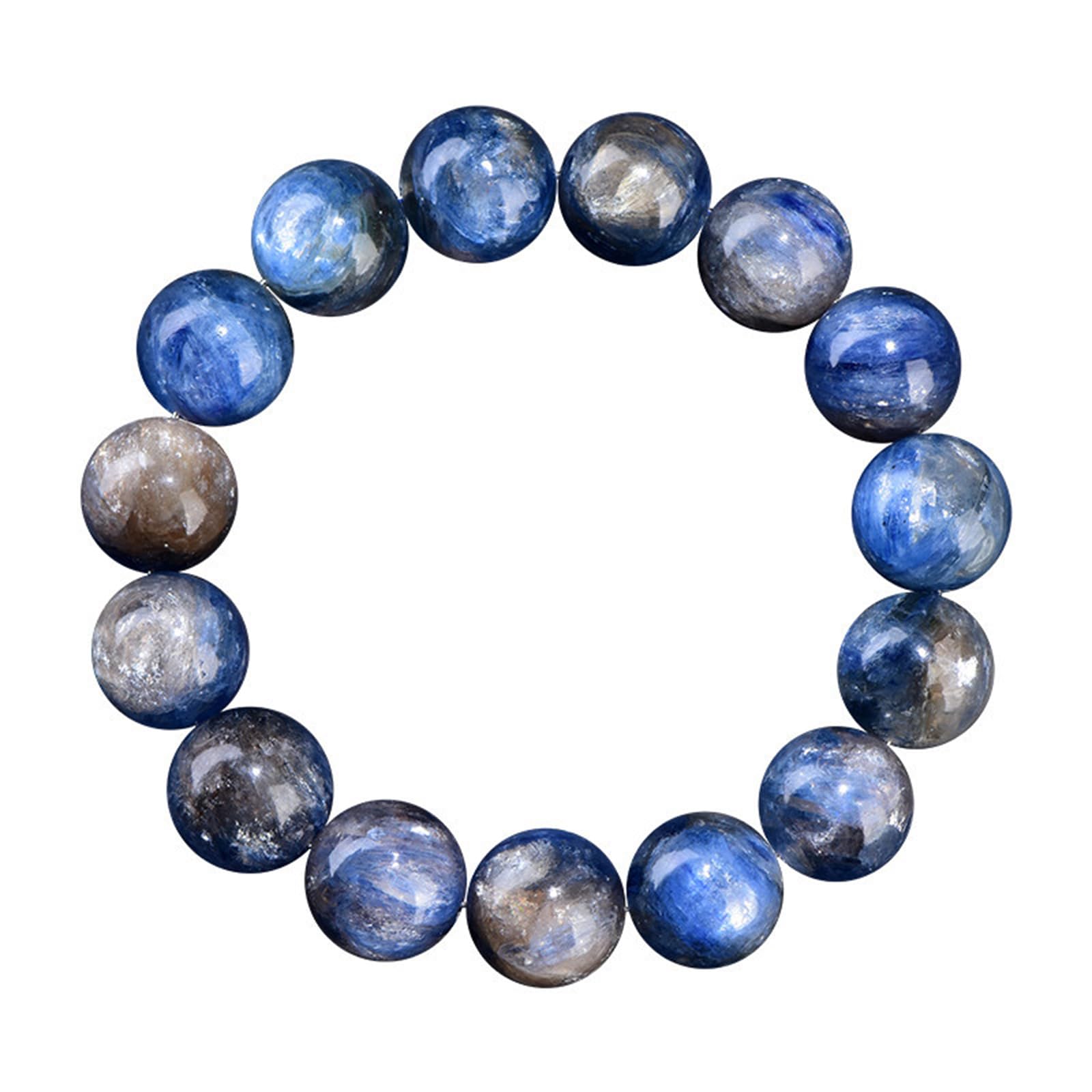 Bracciale da donna in cianite simbiotica "Old-Mine" – Gioiello con pietre | Regali di gioielli in cianite fatti a mano per donne, braccialetti elasticizzati con perline di cristallo