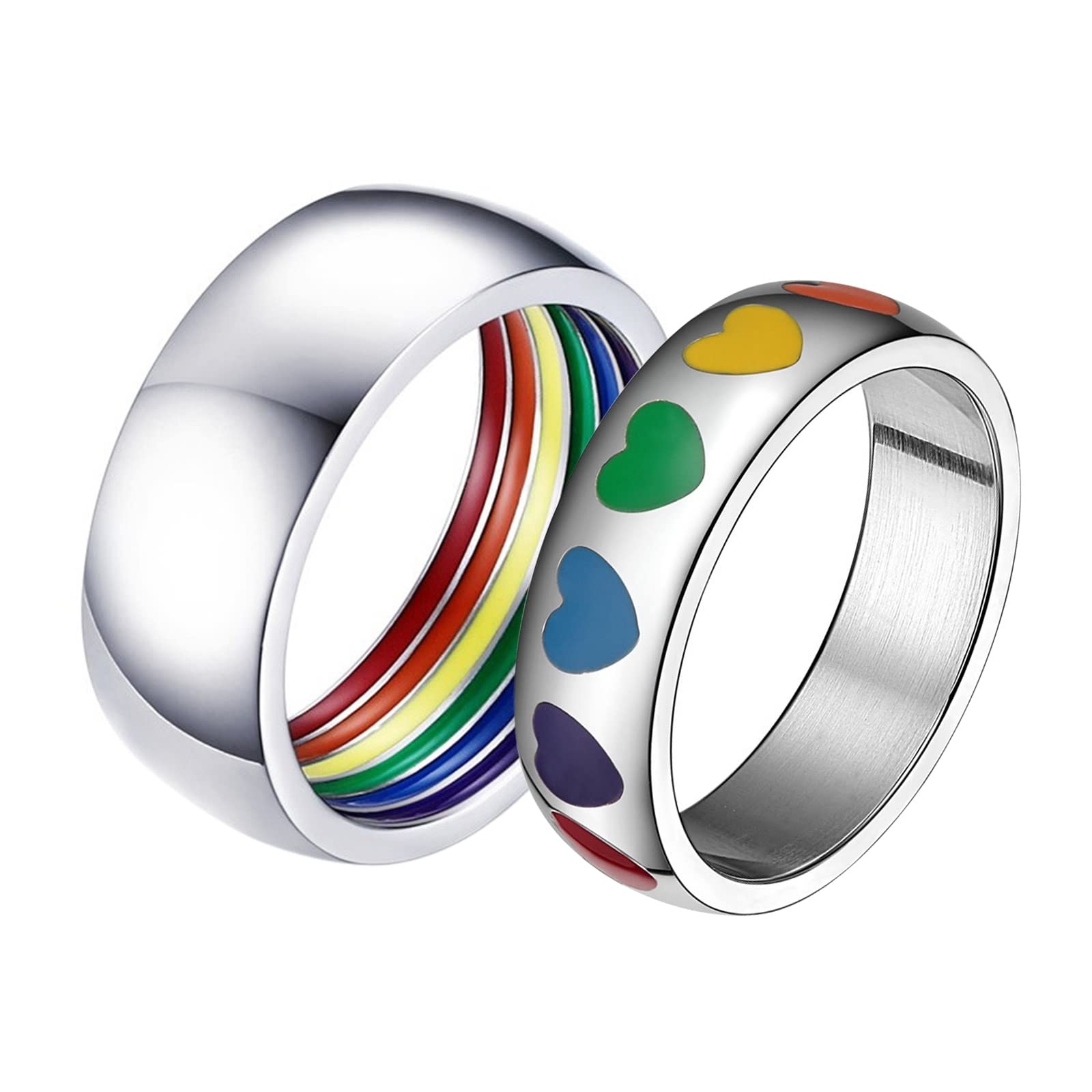 AmDxD Anillo de acero inoxidable, diseño de corazón, color plateado