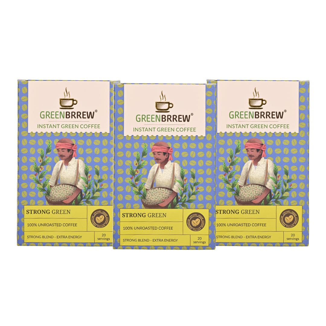 Greenbrrew Strong Green | 100% Unroasted Coffee | Strong Blend | Extra Energy | 20 Servings | 60g (Pack Of 3)