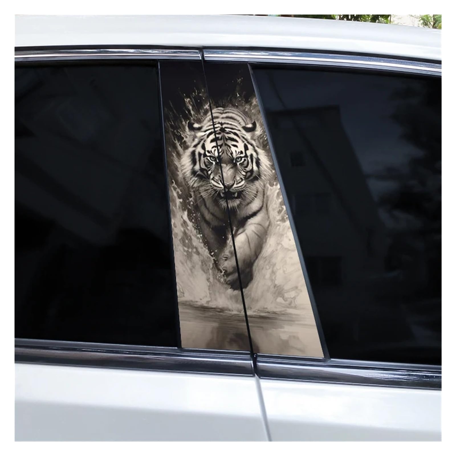 Car Side Decals 2pcs Flaming Tiger Animal Stickers Car Center B-Pillar Anti-Scratch Vinyl DIY Self-Adhesive Decal(Style J)