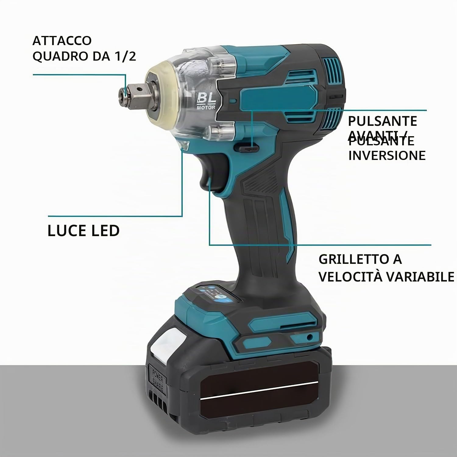 Avvitatore a percussione a batteria con due batterie 21V elettrico 3 in 1 1200 N.m, avvitatore a percussione 6700 giri/min, con luce LED, 5 bussole per casa, auto, fai da te (1200 Nm)