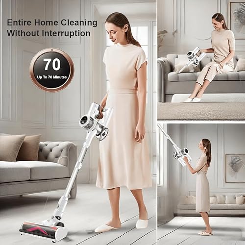 Miniatura 5 de Aspiradora inalámbrica, 600 W, 55 Kpa, 70 minutos, aspiradora para el hogar, detección automática de polvopantalla táctil LED, montaje en pared