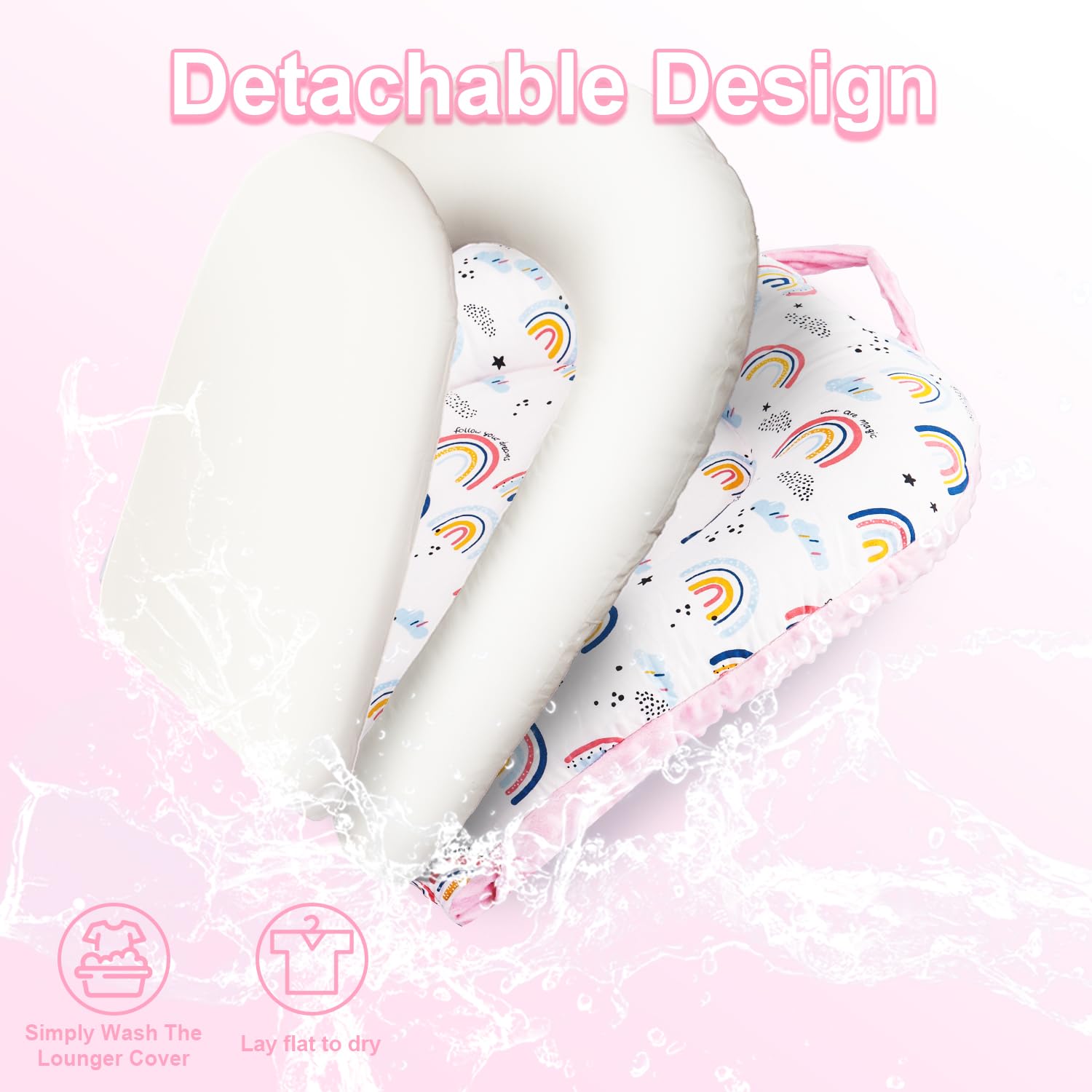 Sdraio 3 in 1 per neonati, portatile da 0 a 24 mesi, cuscino pieghevole e supporto per seggiolino, rivestimento rimovibile in 100% cotone e velluto, double face, ideale come regalo per