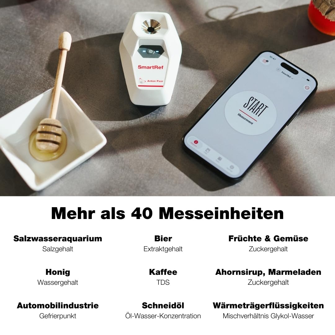 SmartRef AntonPaar - Digitales Refraktometer - Extrakt der Bierwürze, Zuckergehalt in Früchten, Salinität in Aquarien, Wasser in Honig, Kaffee TDS - Brix, Plato, SG, Babo, Baumé, Oechsle, KMW, ppt