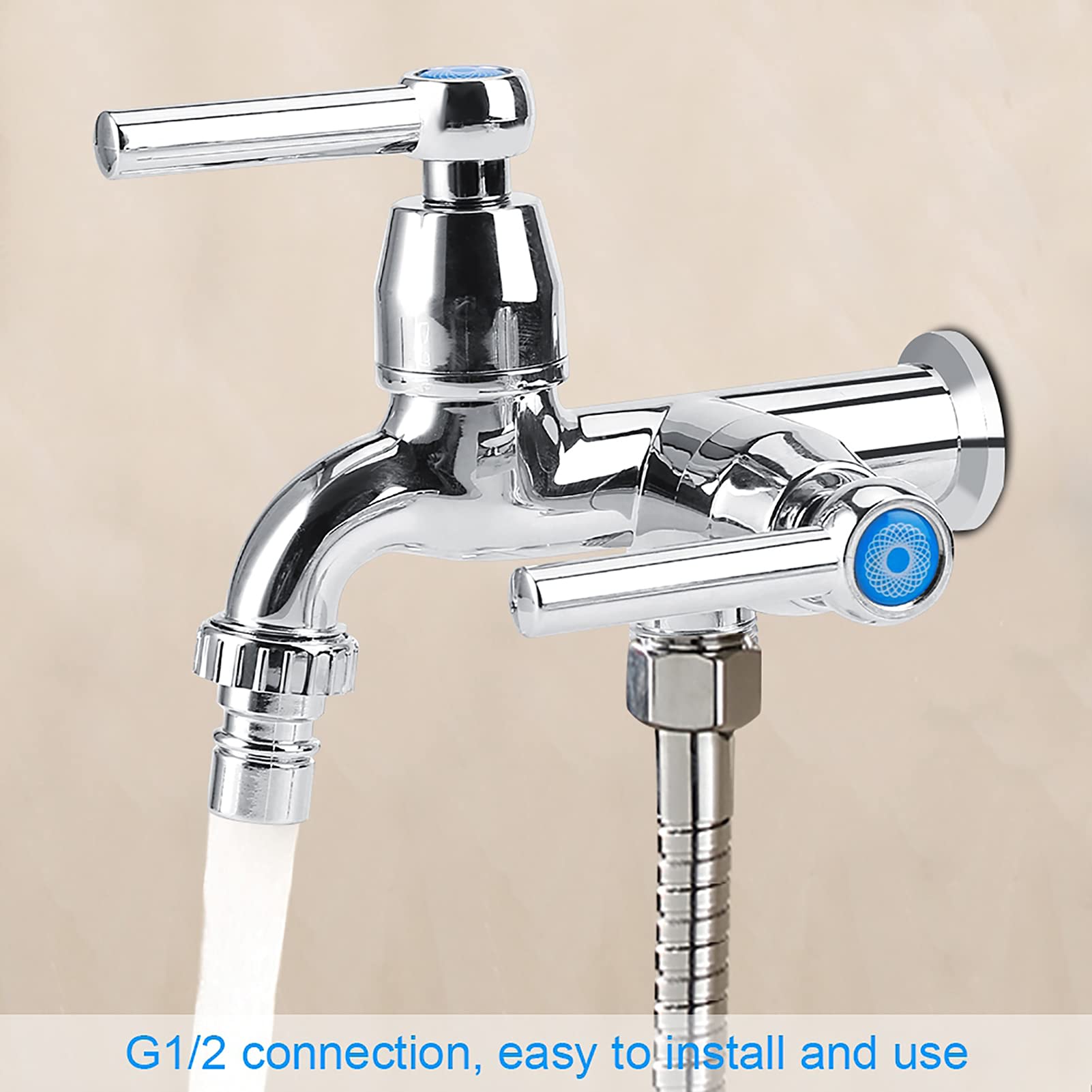 Wall Mounted Faucet Chrome Double Handle Cold Water 1 2 Inch Connection Perfect for Washing Machine Kitchen Sink — view 3