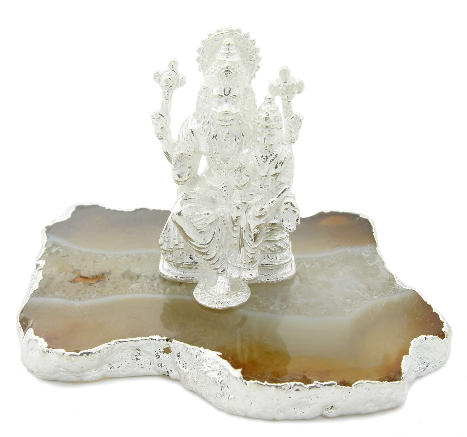 LBV 33gm 925 Silver Purity Enameled Lord Laxmi Narasimha Swamy Ji Idol Murti Statue with Natural Agate Stone and Ganga Jal for Pooja Room Diwali Return Gift Home Decoration