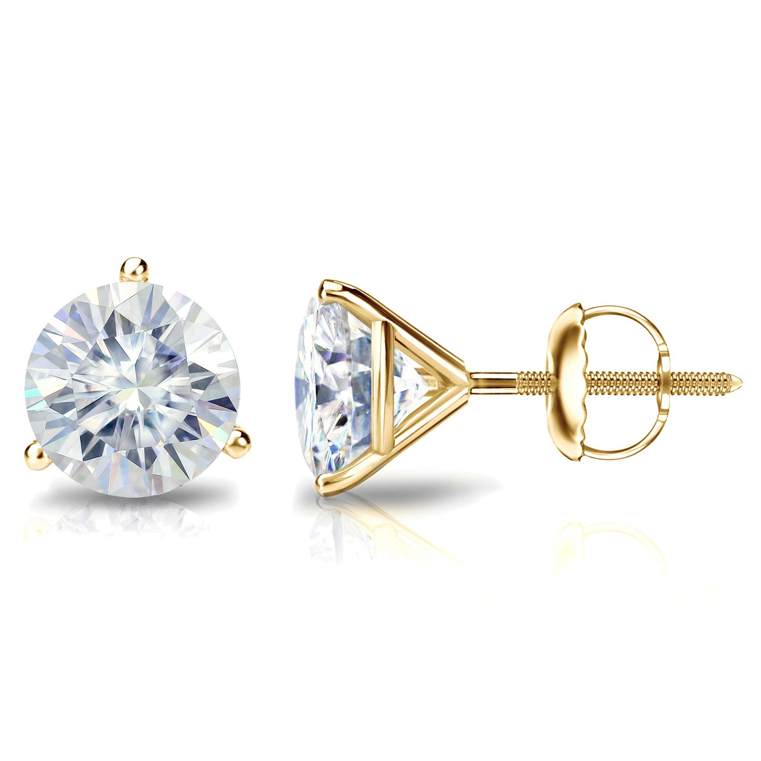 1 to 7 Carat Moissanite Round Stud Earrings for Women in 14k Gold J-K TGW 3-Prong Martini Screw