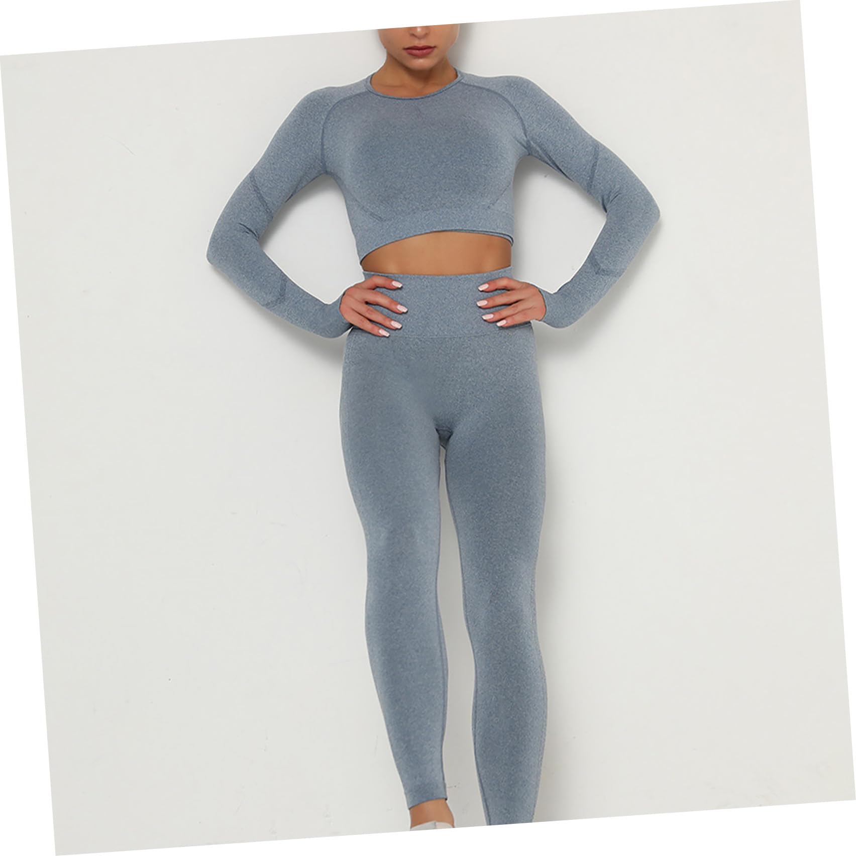 NUOBESTY Completo Yoga Donna Senza Cuciture, Leggings e Top, Vita Alta, Blu, Taglia, per Allenamento, Running e Sollevamento Pesi