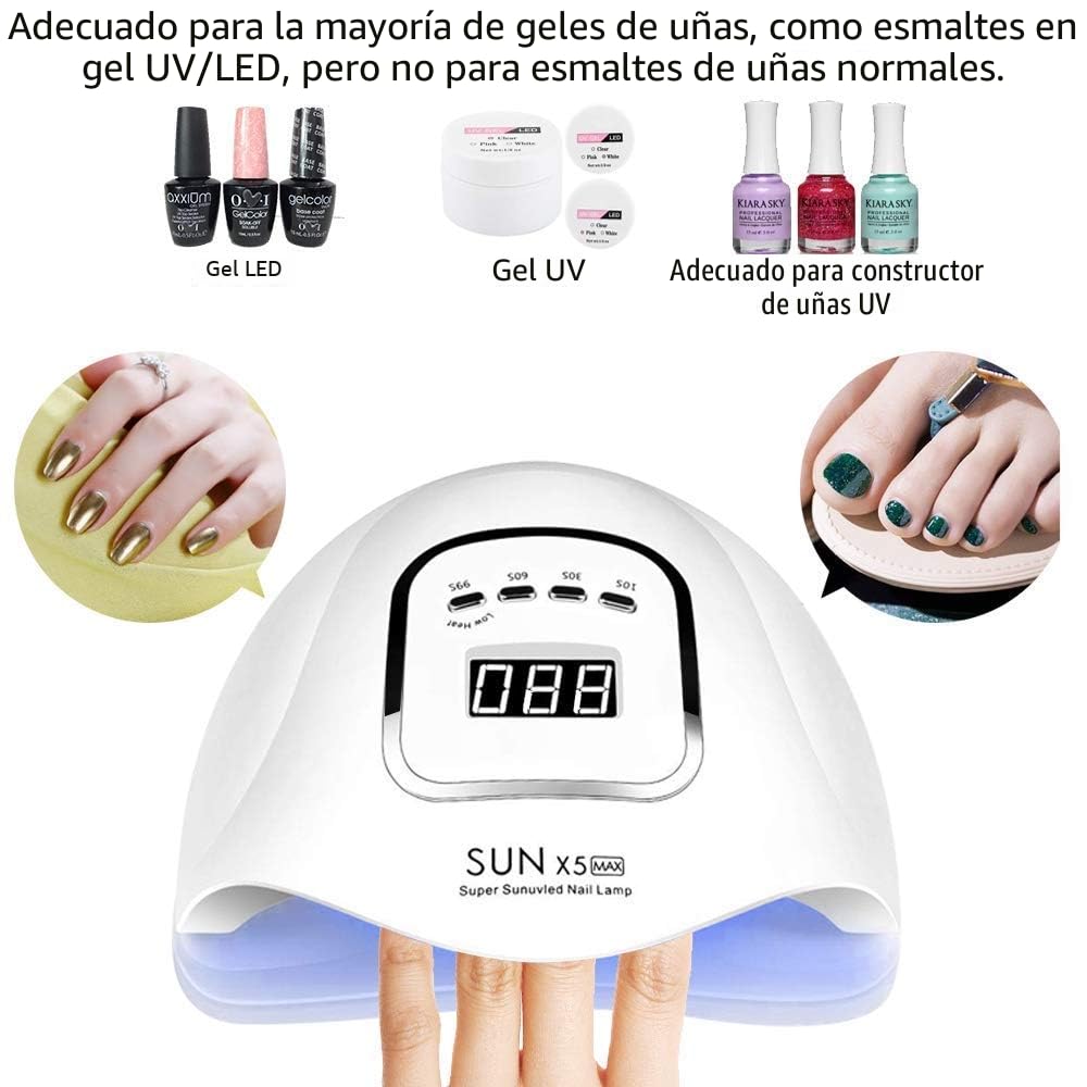 Lámpara para secador de uñas de 150 W, lámpara UV LED para uñas de gel, con temporizador de 10s/30s/60s/99s, sensor infrarrojo, pantalla LCD