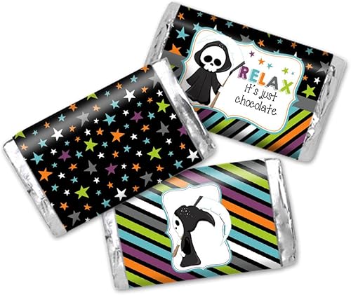 AmandaCreation - Divertidas etiquetas adhesivas con temática de Halloween para barra de caramelo de chocolate, 45 etiquetas envolventes de 1.4 x 2.6