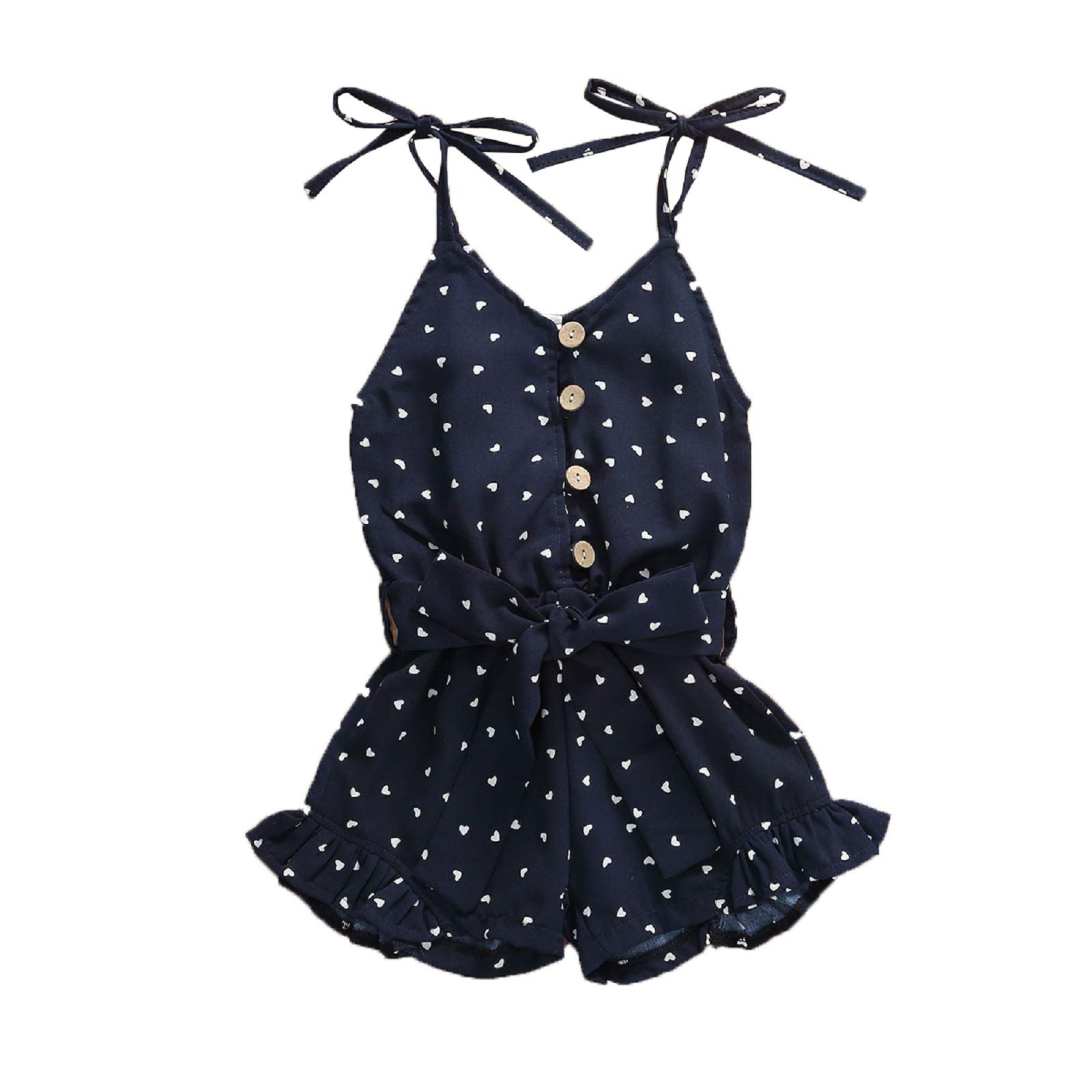 Toddler Kid Baby Girl Strap Sleeveless Romper Halter Heart Jumpsuit Bodysuit Shorts Overalls Summer Outfits Set (Navy Blue, 3-4T)