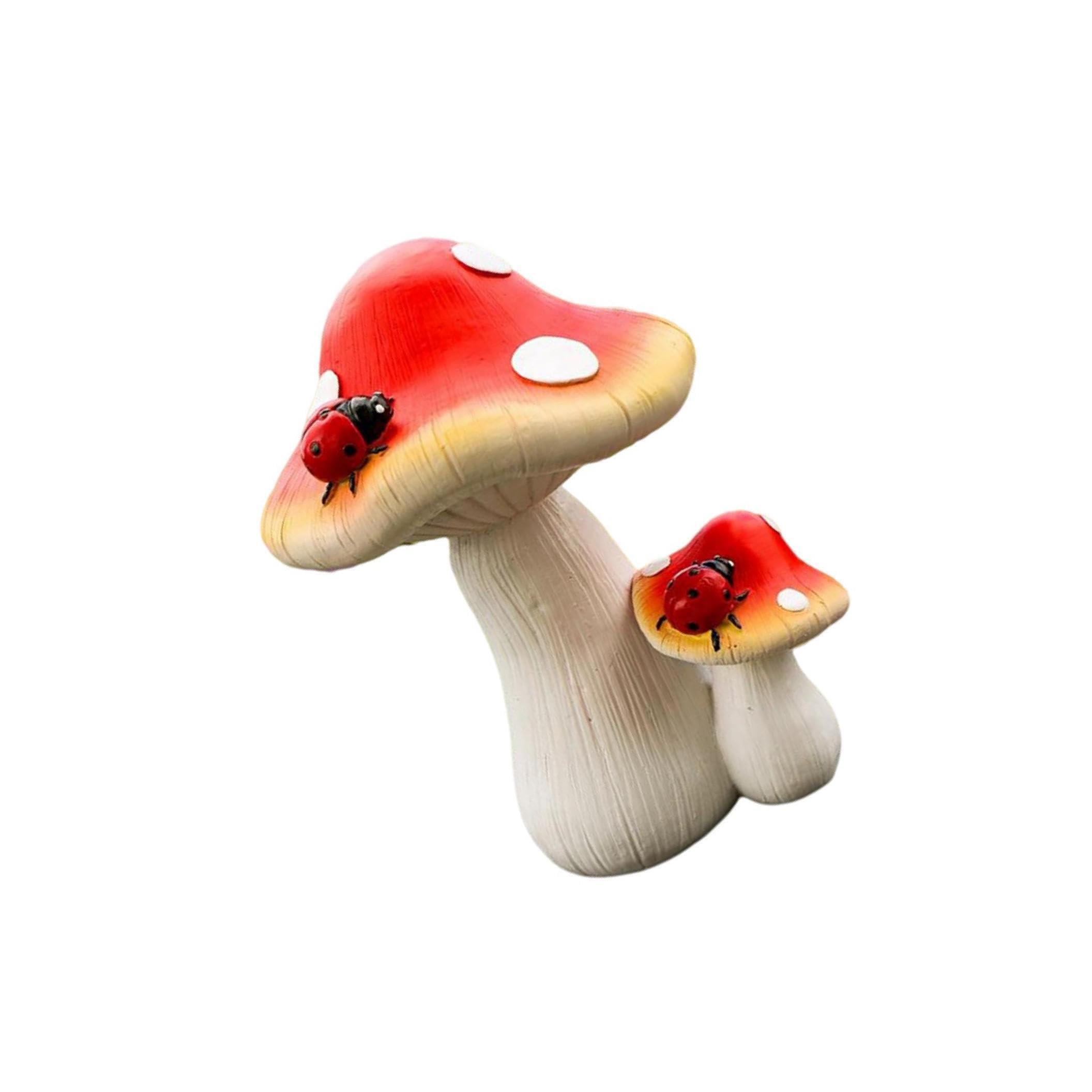 Zambuph Whimsical Mushroom Statue Crafts Garden Figure for Delightful Courtyard Decor, 2 Mushrooms Head