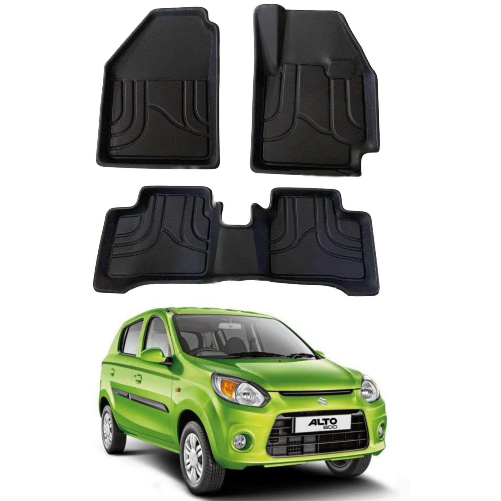 DS ENTERPRISE Life Long Lasting Car Floor Mats Foot Mat Compatible for Maruti Suzuki Alto 800 All Models - Black Colour (Pack of 3)