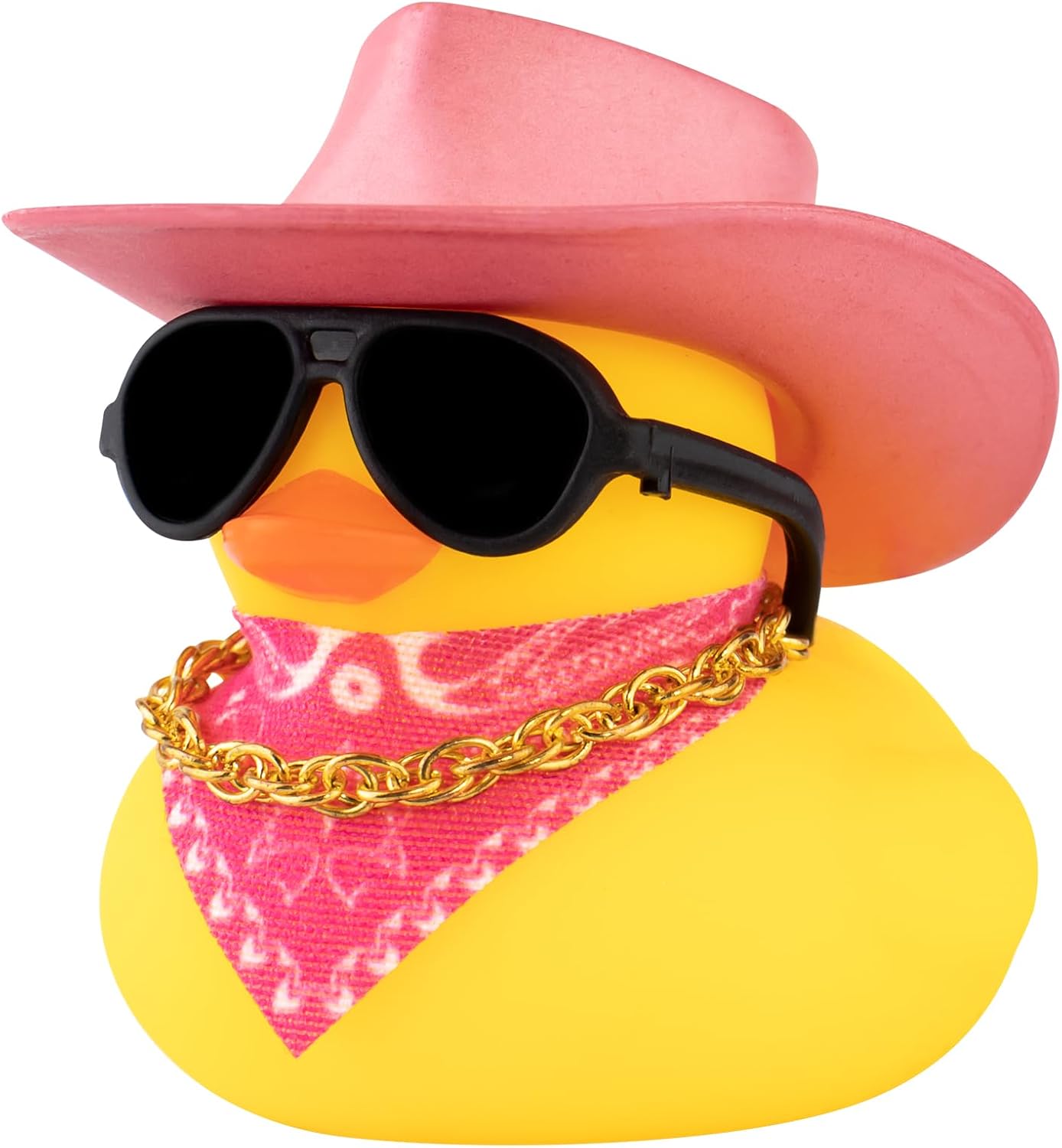wonuu Car Dashboard Ornaments Rubber Ducks, Yellow Glitter Cowboy Hat Duck Decoration with Mini Cap Necklace Sunglasses (Sliver Cowboy)
