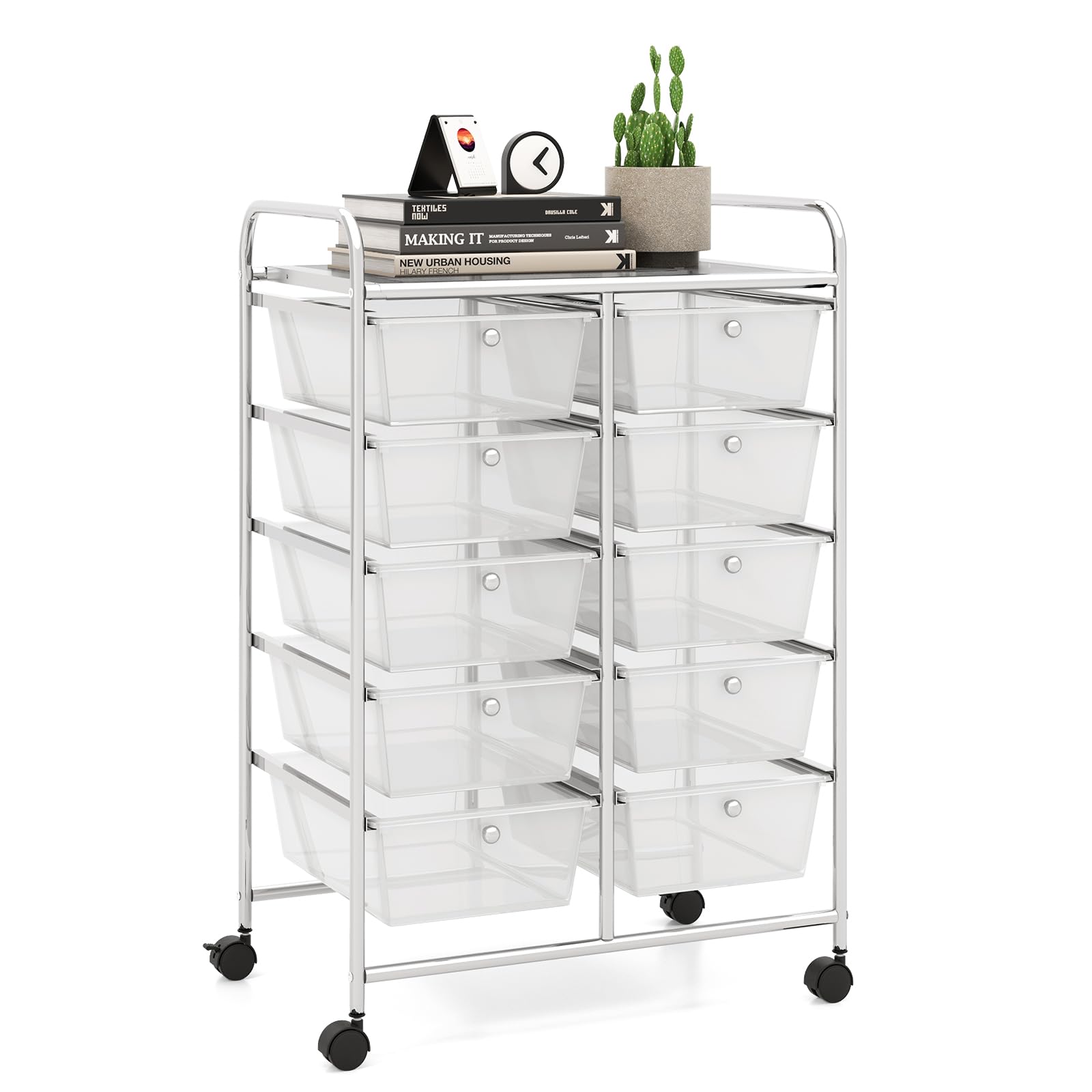 LDAILY 10 Drawer Rolling Cart, Storage Cart Organizer on Wheels, Drawer Cart with Metal Frame &amp; Large Storage Capacity, Rolling Cart with Drawers for Living Room Classroom, Office
