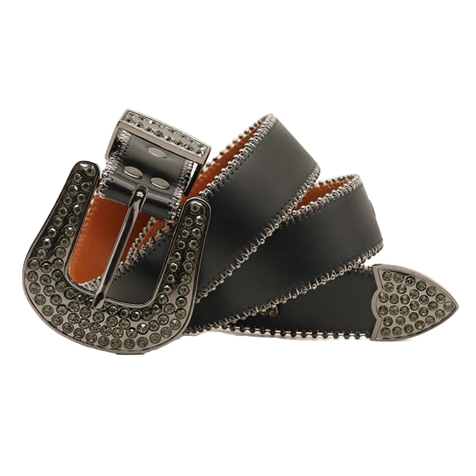 Cinturón De Cuero Con Tachuelas Occidental Punk Unisex, Hebilla Diamantes Imitación Negro