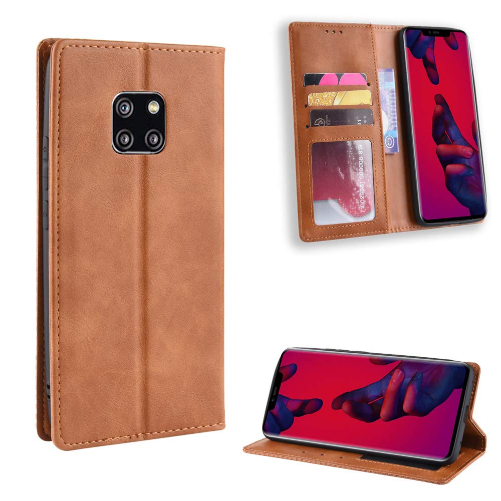 Cover Compatible with Huawei Mate 20 Pro Case PU Leather Flip Kickstand Wallet Card Slot Magnetic Closure Brown