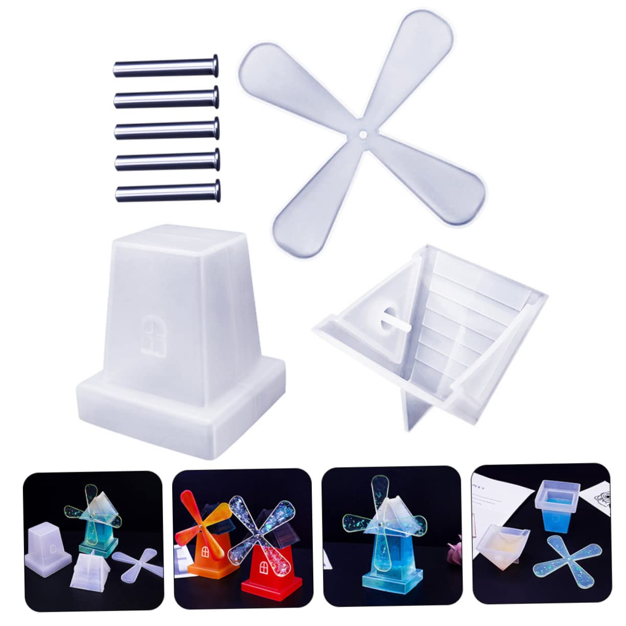 Lurrose 4ensembles Moule Silicone pour Windmill Moulage Rotatif avec Accessoires pour Décorations Artisanales Facile à Démouler Et Réutilisable
