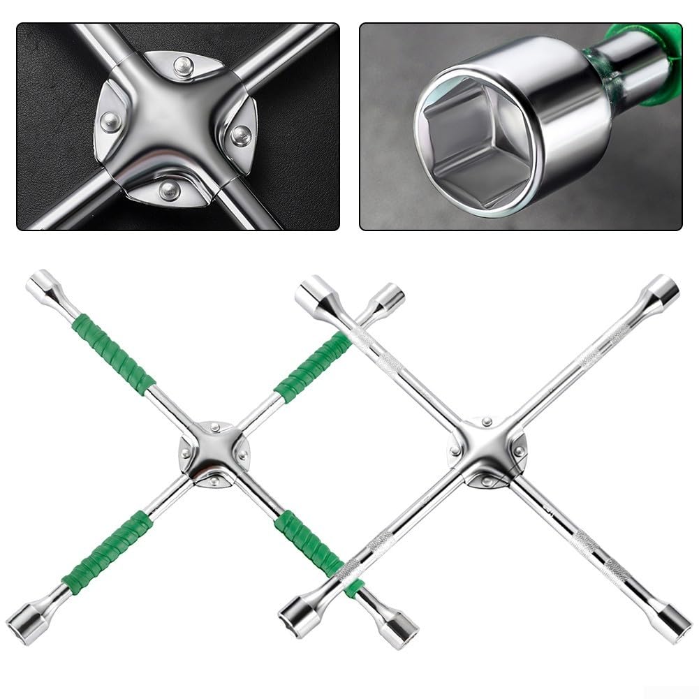 Llave de llanta de cuatro vías de 18/20 pulgadas en forma de cruz con enchufes de 17 mm, 19 mm, 21 mm, 23 mm, herramienta de tuerca de acero resistente para neumáticos de coche para carretera (18