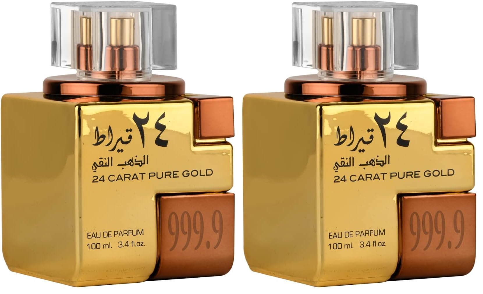 Lattafa 24 Carat Pure Gold Eau De Parfum Spray for Unisex 3.4 Ounce (Pack of 2)