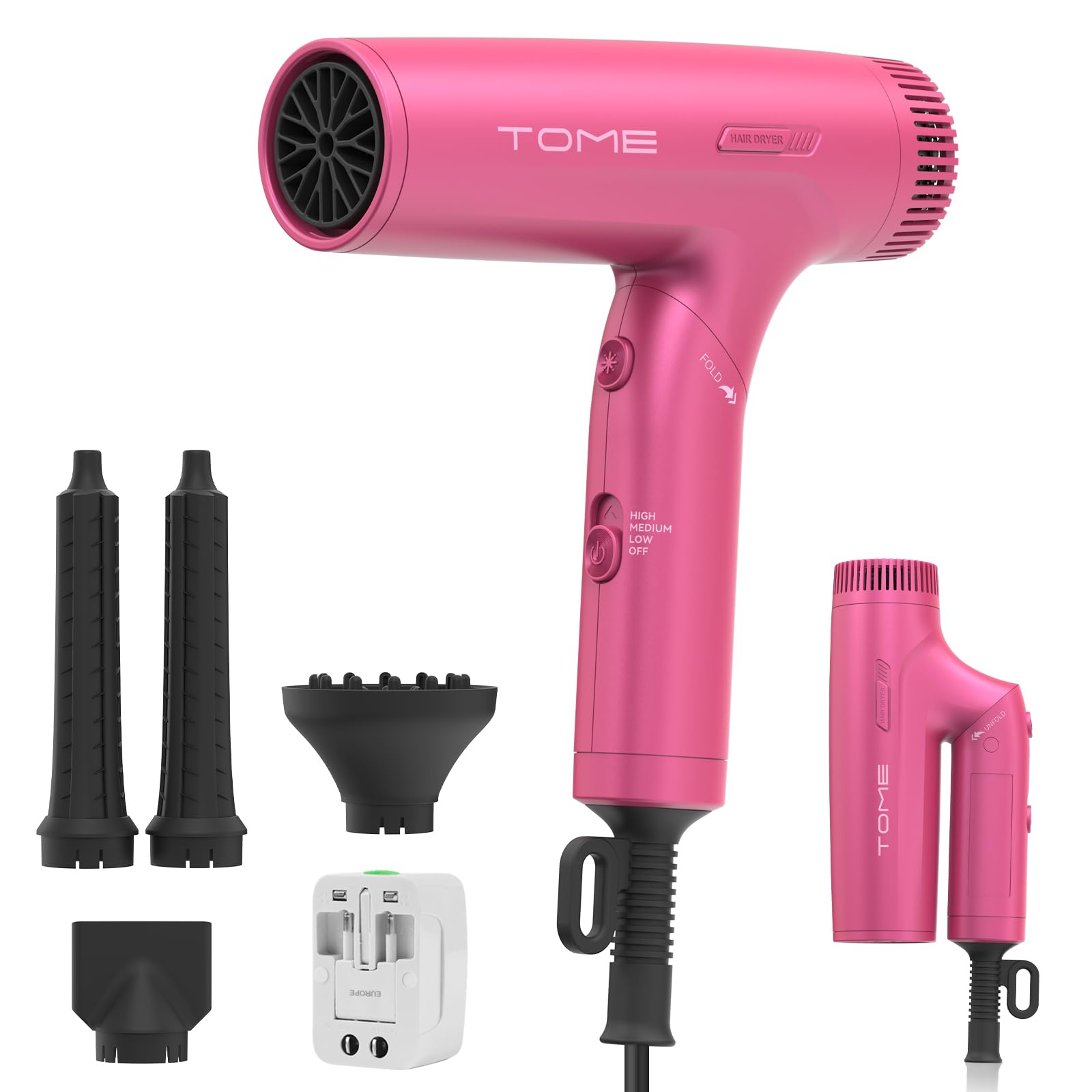 Amazon.com : TOME Dual Voltage Travel Hair Dryer, Foldable Blow