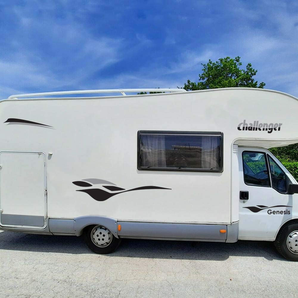 Adesivo Challenger Curve per Camper in Vinile prespaziato - Kit 9 Adesivi componibili